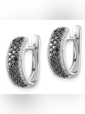 Sterling Silver Black Hoop Earring Simulated diamonds Black gothic Sparkly